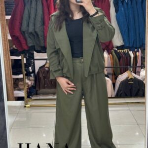 ست زنانه بارونی ضدآب زیتونی مدل آلما فری سایز ۳۶ تا ۴۴