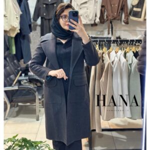 پالتو زنانه مدل آمانا فوتر بلند رنگ ذغالی مناسب زمستان