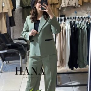 کت شلوار زنانه لخت ریزش دار مدل لوتوس سبز