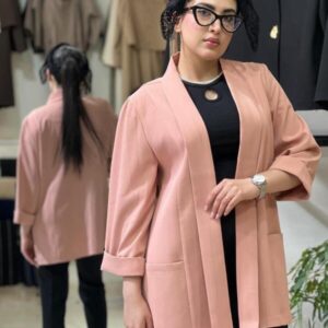 کت زنانه مدل نارین یقه شالی رنگ صورتی تولیدی هانیکو مانتو