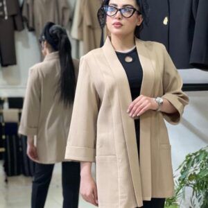 کت زنانه مدل نارین یقه شالی رنگ کرم تولیدی هانیکو مانتو