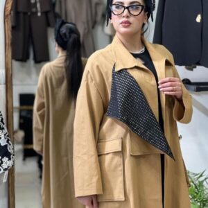 عبا لینن وارداتی مدل آرتیمیس با پنل نگین دوزی نسکافه ای - هانا شاپ