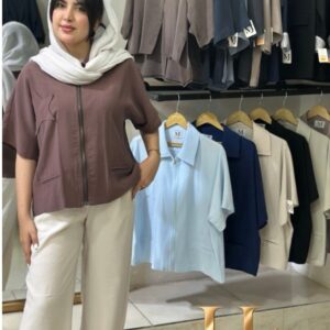 شومیز زنانه زیپ دار مدل آندیا قهوه ای فری سایز