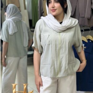 وست زنانه آستین کوتاه زیپ دار مدل آندیا طرح ستاره رنگ سبز هانا شاپ