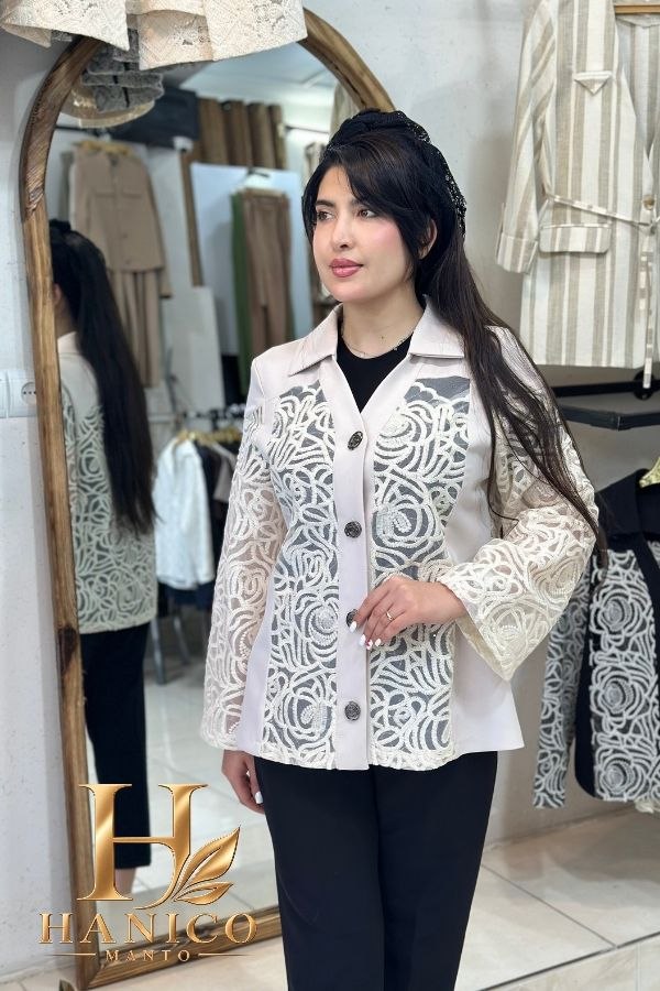 کت مجلسی زنانه دانتل دوزی مدل کاملیا رنگ کرم هانا شاپ کت مجلسی زنانه دانتل دوزی مدل کاملیا رنگ کرم هانا شاپ