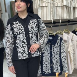 کت مجلسی زنانه دانتل دوزی مدل کاملیا رنگ مشکی هانا شاپ